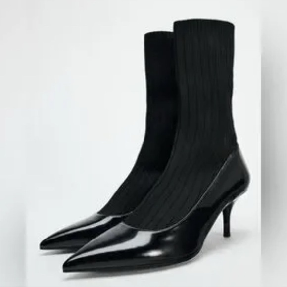 🔥🔥Zara black patent sock heels - Picture 1 of 2